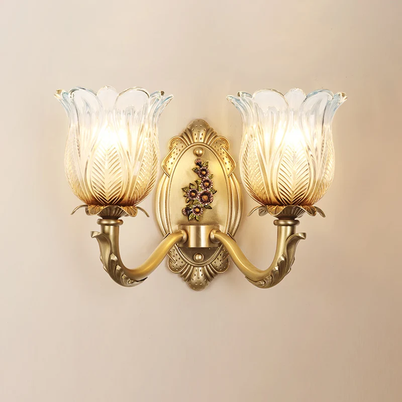 1/2-lamp gesneden glazen blaker verlichting vintage gouden bloemblaadjes slaapkamer wandgemonteerde lamp Clearhalo