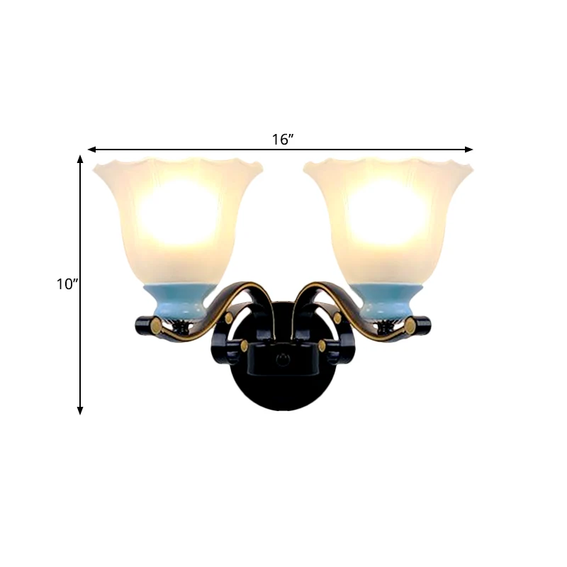 1/2-lamps Bloom wandlamp antiek zwart mat geribbeld glazen wandverlichtingsarmatuur voor de woonkamer Clearhalo
