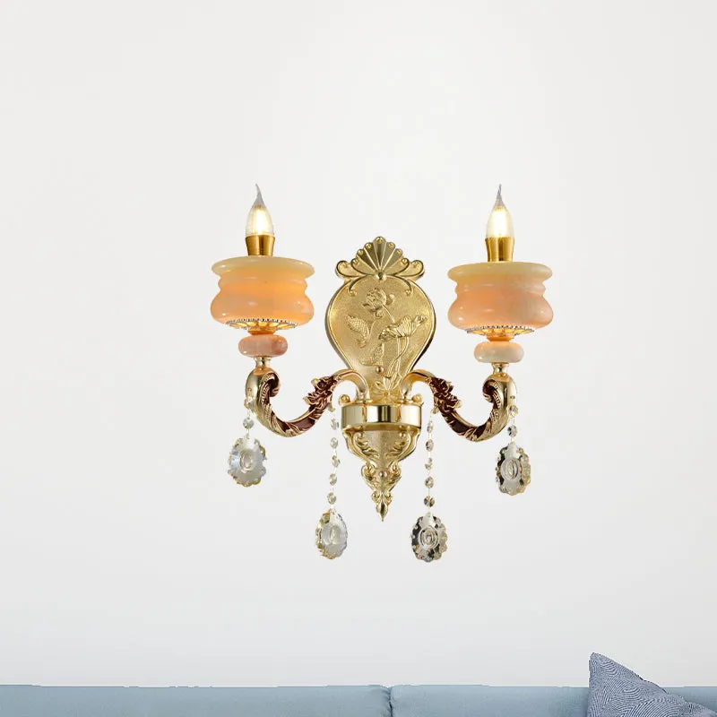 1/2-lamps kandelaar wandlamp traditionalisme gouden jade wandgemonteerde lamp met kristallen druppel Clearhalo