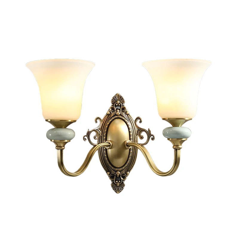 1/2-lamps matglazen wandlamp met vintage messing afwerking Bell nachtkastje wandverlichting idee Clearhalo