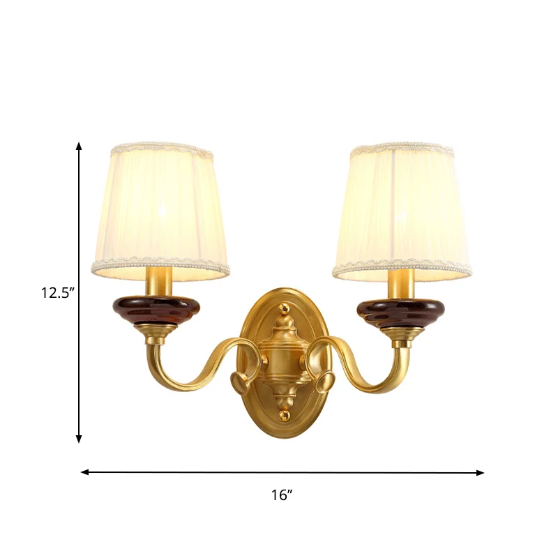 1/2-lamps stoffen wandlamp Traditionele messing afwerking Taps toelopende wandlamp voor eetkamer Clearhalo