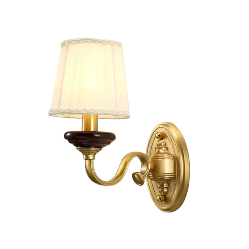1/2-lamps stoffen wandlamp Traditionele messing afwerking Taps toelopende wandlamp voor eetkamer Clearhalo