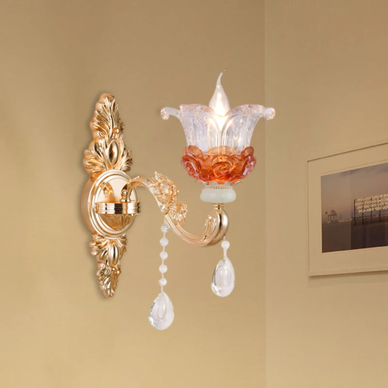 1/2-lichts bloesem wandlamp moderne stijl helder kristallen wandverlichting goud voor trap Clearhalo