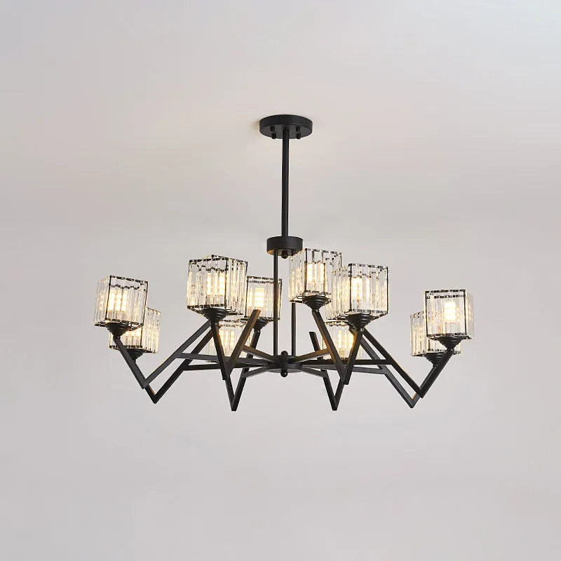 12-lichts Crystal Block semi-inbouw modernisme zwarte kubus woonkamer plafondlamp met V-achtige arm Clearhalo