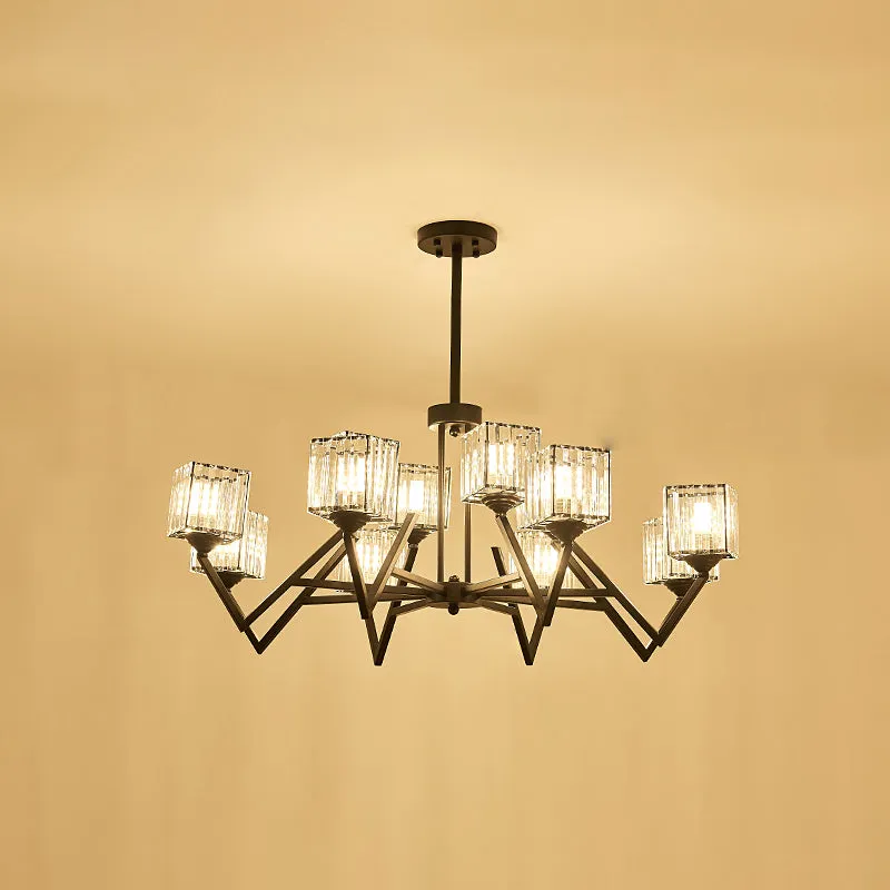 12-lichts Crystal Block semi-inbouw modernisme zwarte kubus woonkamer plafondlamp met V-achtige arm Clearhalo