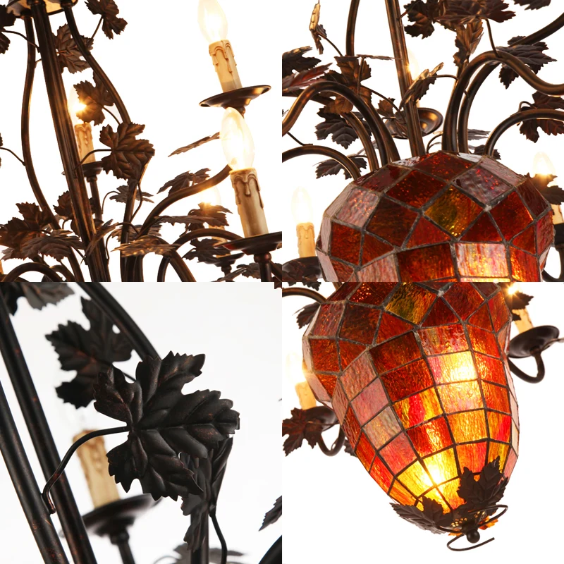 12-lichts kaarskroonluchter rustiek bruin metalen hanglamp voor woonkamer met dennenappel Clearhalo