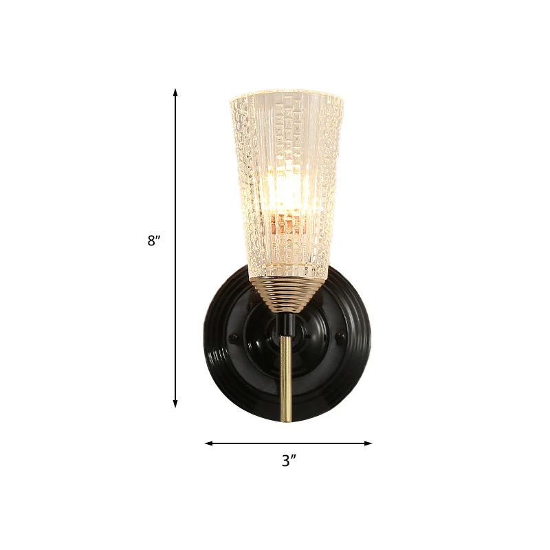 1/2-lichts wandgemonteerd licht Traditioneel conisch helder getextureerd glazen wandkandelaar zwart voor foyer Clearhalo