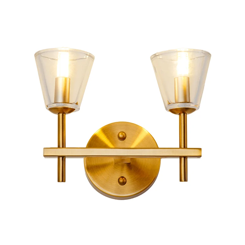 1/2-lichts wandlamp van helder glas, moderne stijl, gouden kegel, slaapkamerwandkandelaar met strakke arm Clearhalo