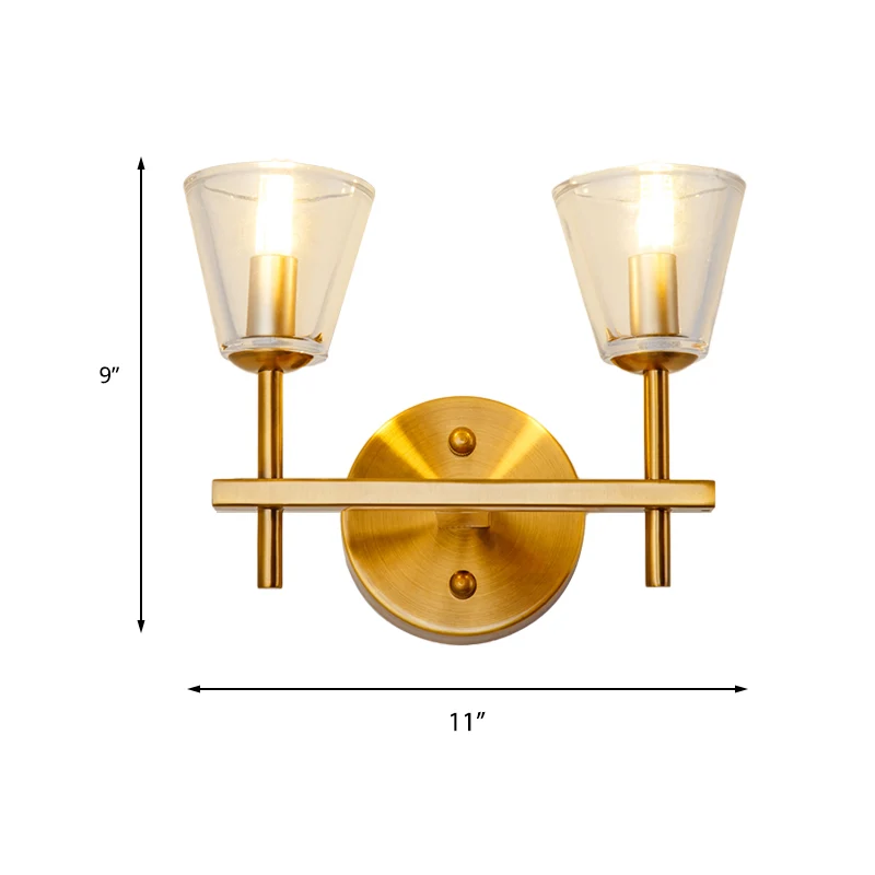 1/2-lichts wandlamp van helder glas, moderne stijl, gouden kegel, slaapkamerwandkandelaar met strakke arm Clearhalo