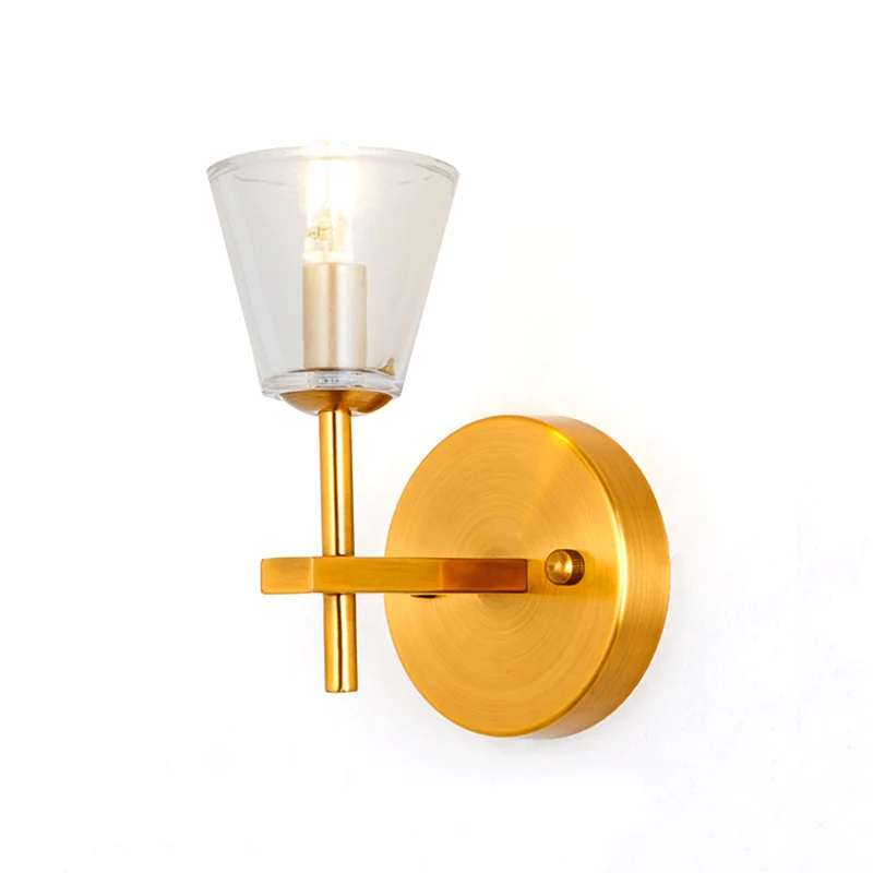1/2-lichts wandlamp van helder glas, moderne stijl, gouden kegel, slaapkamerwandkandelaar met strakke arm Clearhalo