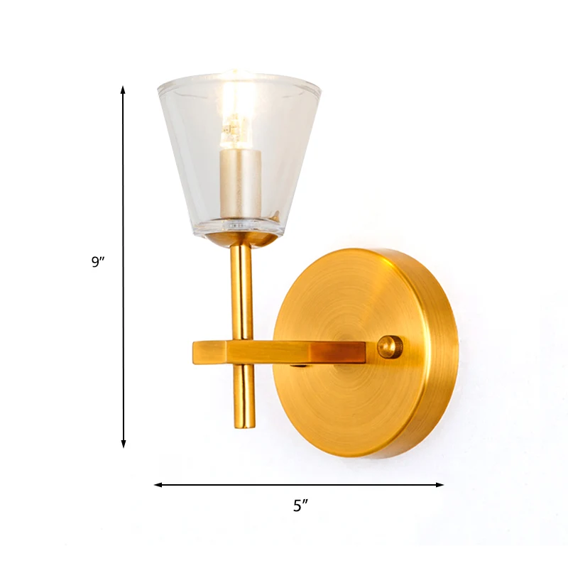 1/2-lichts wandlamp van helder glas, moderne stijl, gouden kegel, slaapkamerwandkandelaar met strakke arm Clearhalo