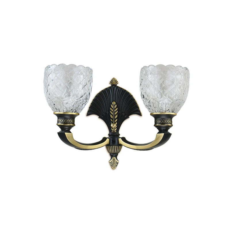 1/2-lichts wandlamp, vintage koepel, helder glazen wandkandelaar met gebogen arm messing voor studeerkamer Clearhalo