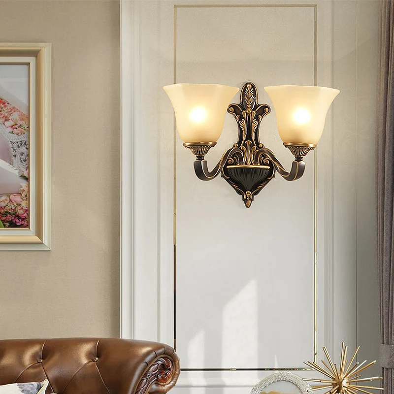 1/2-lichts wandlamp, vintage veranda-wandkandelaar met uitlopend matglas brons Clearhalo