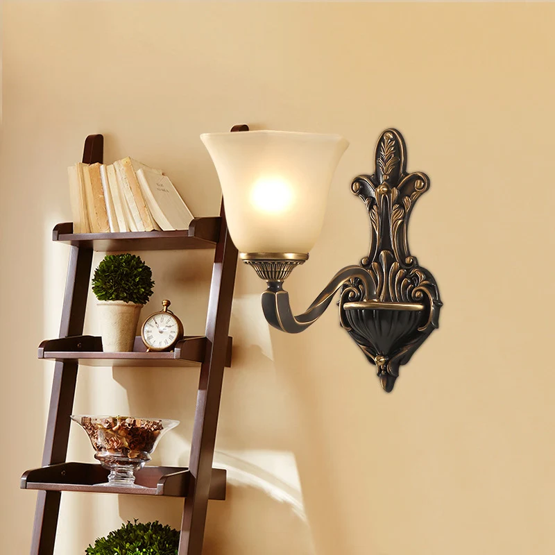 1/2-lichts wandlamp, vintage veranda-wandkandelaar met uitlopend matglas brons Clearhalo