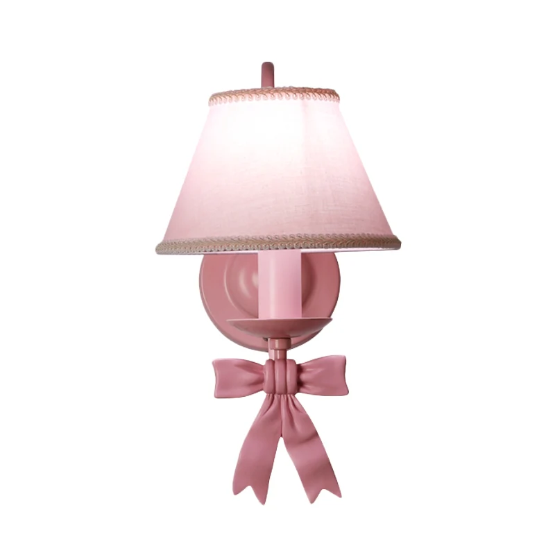 1/2-lichts wandlamp voor slaapkamer, macaron, roze afwerking, boogwandlamp met conische stoffen kap Clearhalo