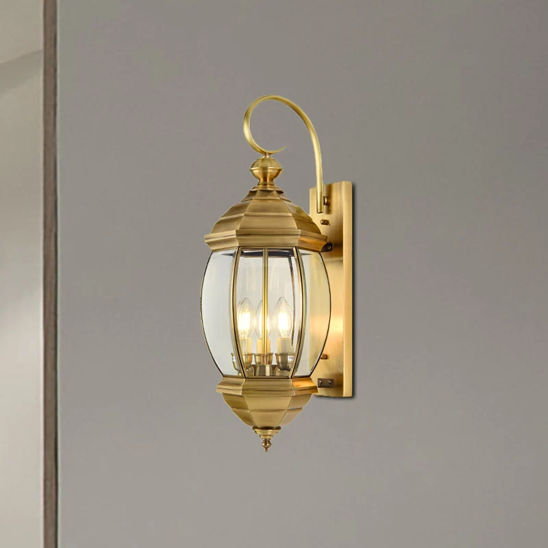 1/3-kops metalen wandlamp traditionalisme messing lantaarn veranda wandkandelaar verlichting, 7,5"/9,5" breed Clearhalo