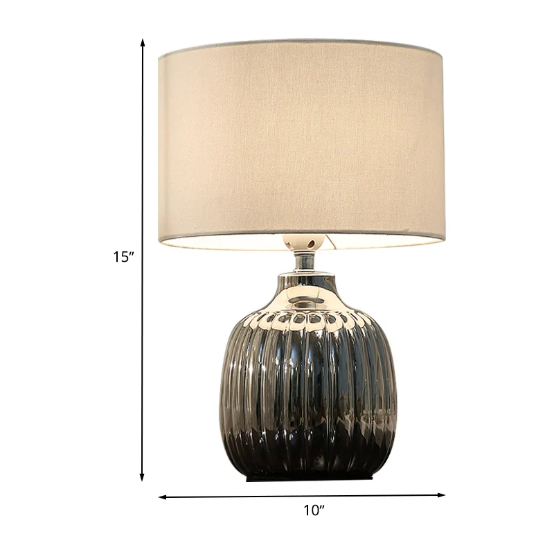 14"/15" L 1 lamp slaapkamer keramische nachtverlichting minimale witte afwerking tafellamp met trommelstof kap Clearhalo