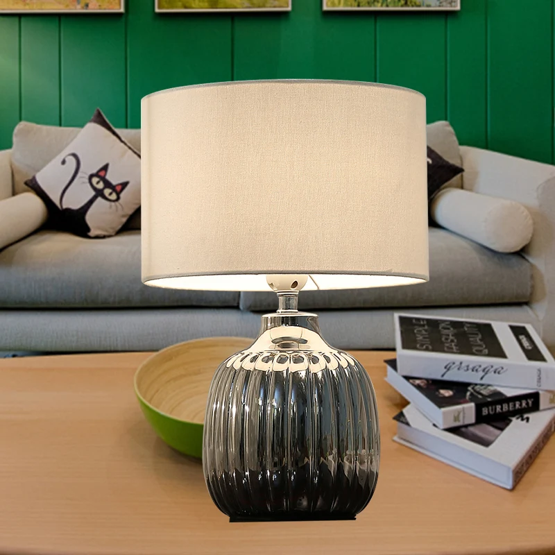 14"/15" L 1 lamp slaapkamer keramische nachtverlichting minimale witte afwerking tafellamp met trommelstof kap Clearhalo