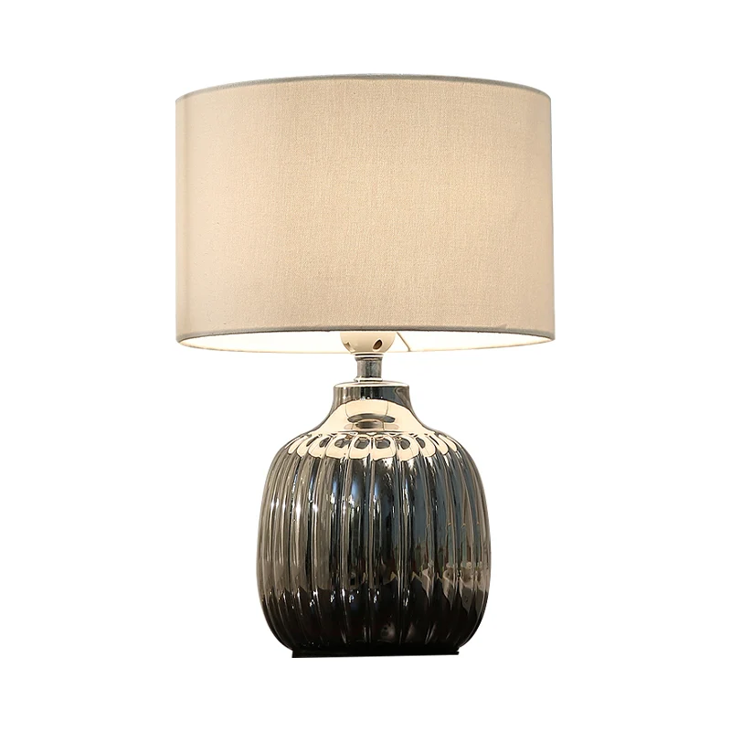 14"/15" L 1 lamp slaapkamer keramische nachtverlichting minimale witte afwerking tafellamp met trommelstof kap Clearhalo