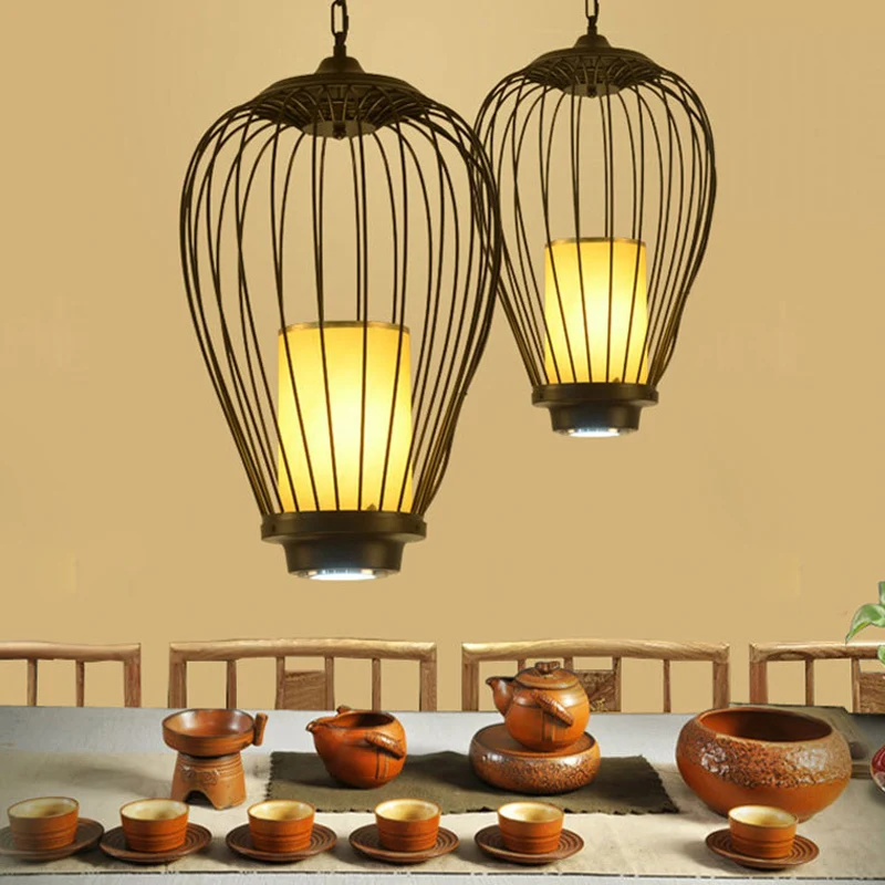 14"/18" brede 1-lichts hangende plafondhanger Chinese stijl draadkooi ijzeren hanglamp Clearhalo