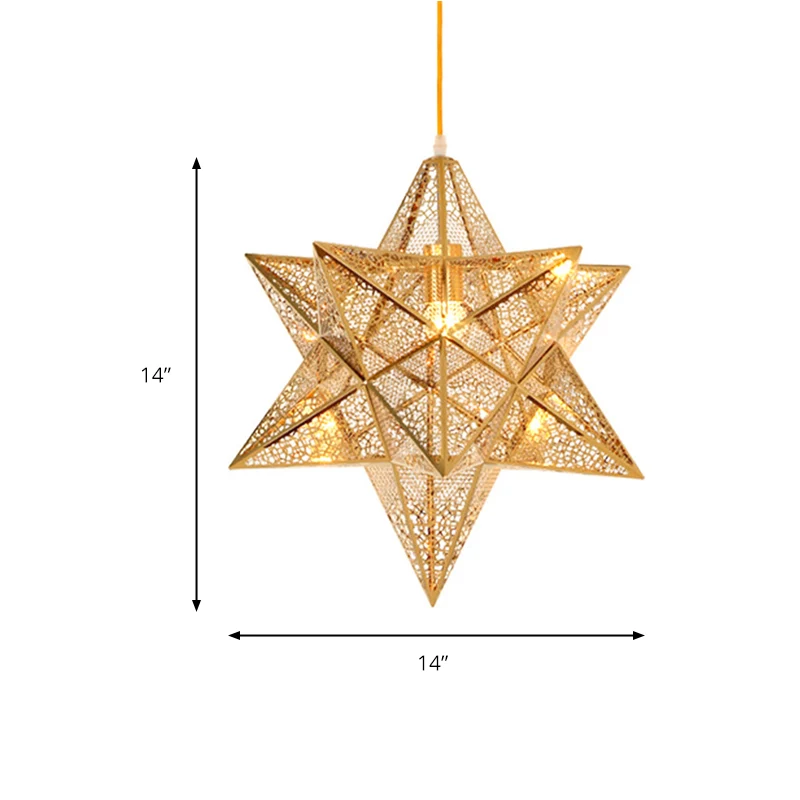14"/18" brede geëtste ster hanglamp postmodern metaal 1 licht gouden hangende plafondlamp Clearhalo