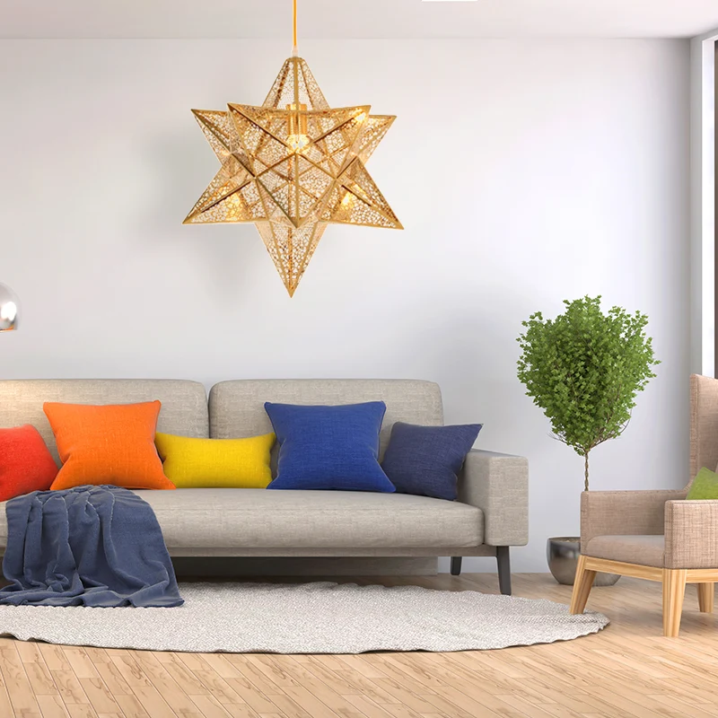 14"/18" brede geëtste ster hanglamp postmodern metaal 1 licht gouden hangende plafondlamp Clearhalo