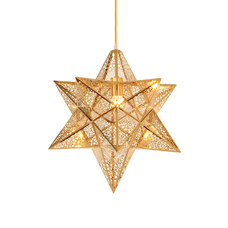 14"/18" brede geëtste ster hanglamp postmodern metaal 1 licht gouden hangende plafondlamp Clearhalo