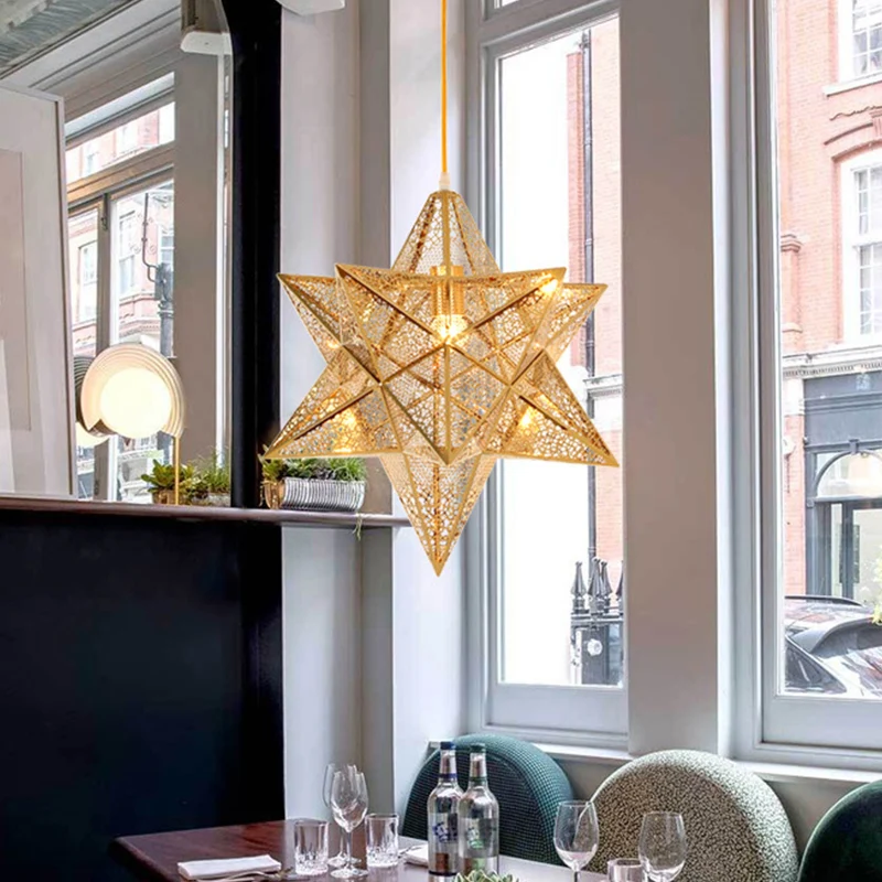 14"/18" brede geëtste ster hanglamp postmodern metaal 1 licht gouden hangende plafondlamp Clearhalo