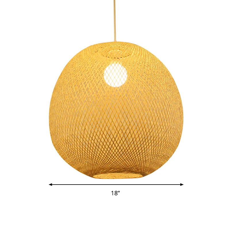 14"/18"/21,5" brede kogelplafondlamp moderne bamboe 1-lichts restaurant hanglamp beige Clearhalo