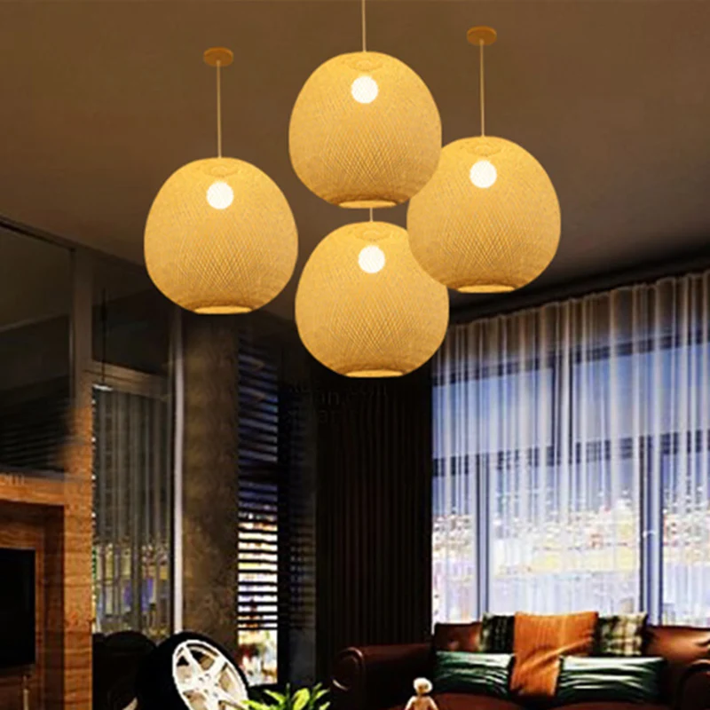14"/18"/21,5" brede kogelplafondlamp moderne bamboe 1-lichts restaurant hanglamp beige Clearhalo