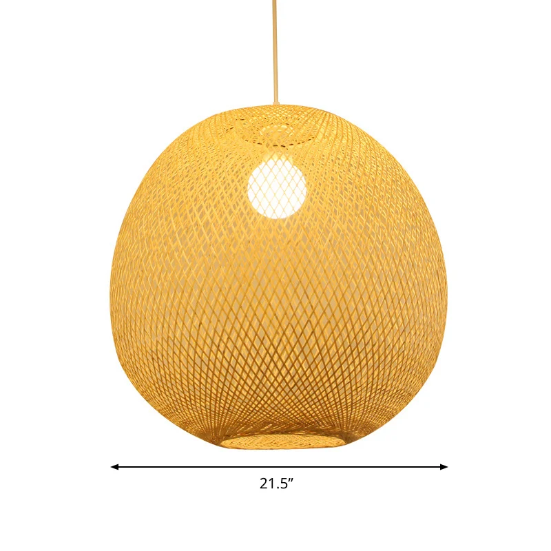 14"/18"/21,5" brede kogelplafondlamp moderne bamboe 1-lichts restaurant hanglamp beige Clearhalo
