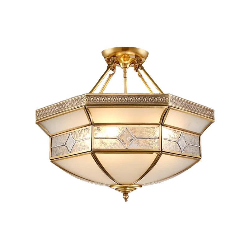 14"/18"/23,5" breed 3/4/6 lichten matglas plafond gemonteerd armatuur vintage messing geometrische woonkamer semi-mount ve...
