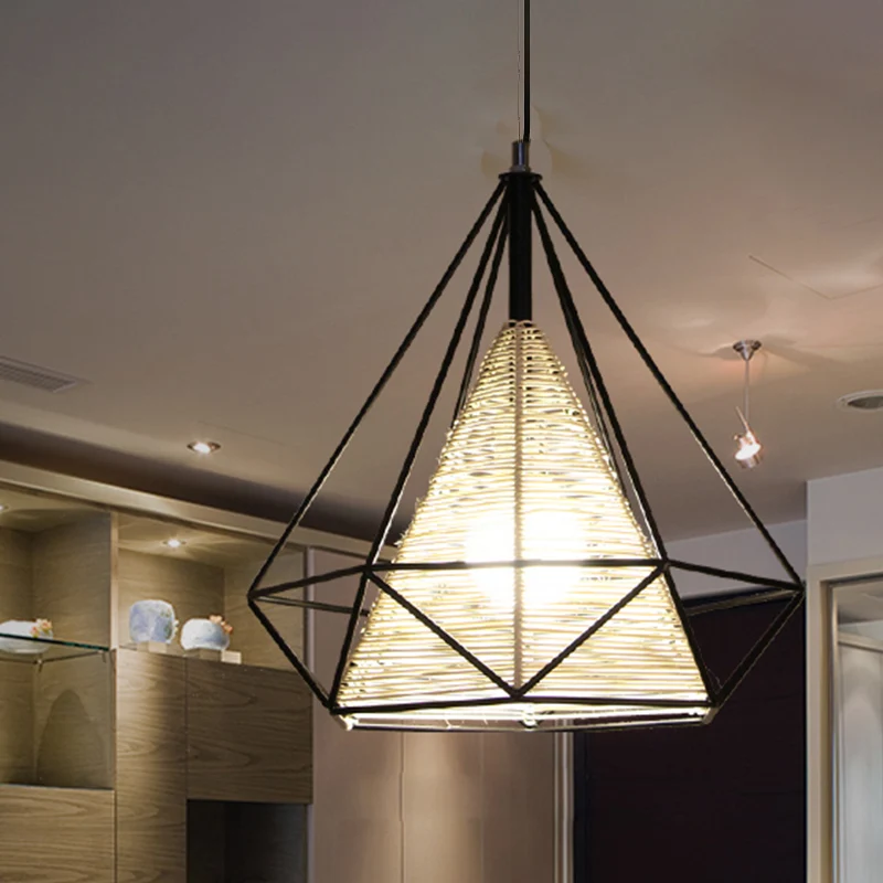 15"/18"/19,5" brede diamant rotan hangende hanger moderne 1 licht beige hangende plafondlamp voor keukeneiland Clearhalo