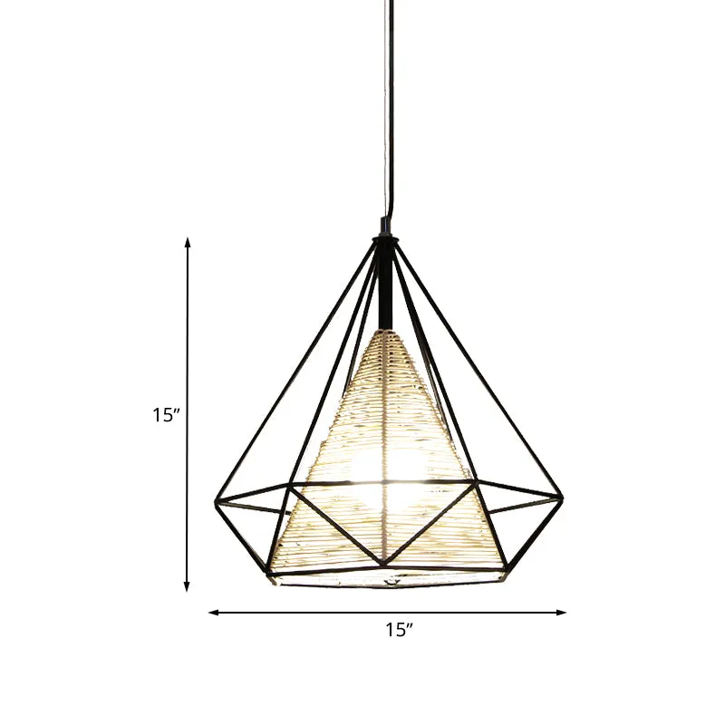 15"/18"/19,5" brede diamant rotan hangende hanger moderne 1 licht beige hangende plafondlamp voor keukeneiland Clearhalo