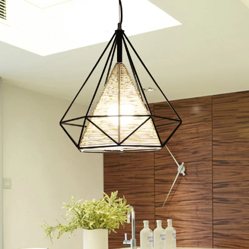 15"/18"/19,5" brede diamant rotan hangende hanger moderne 1 licht beige hangende plafondlamp voor keukeneiland Clearhalo