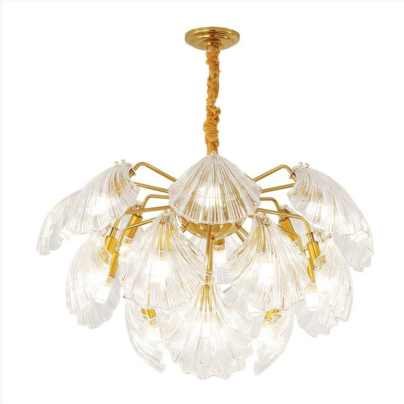 15/20 lampen gelaagde Sint-Jakobsschelp hanglamp nautische gouden helder glazen hangende kroonluchter Clearhalo