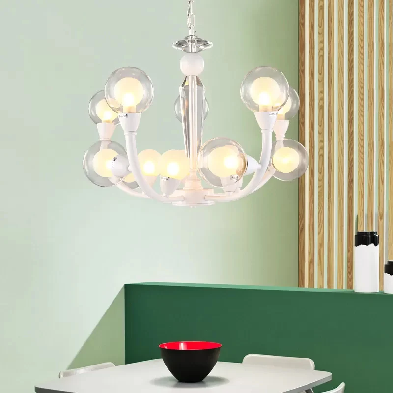 15/24-lichts lobby-plafondkroonluchter moderne witte hanglamp met bol helder en matglazen kap Clearhalo