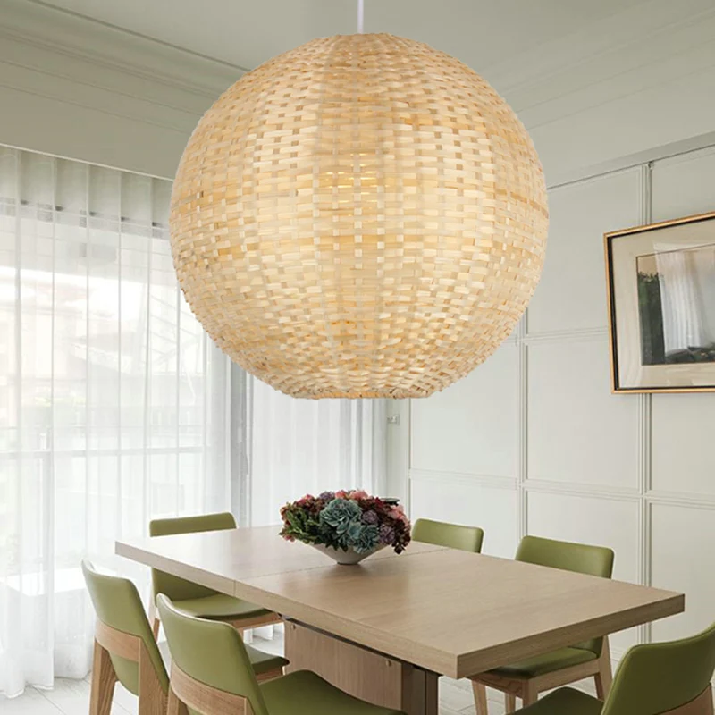 16"/19,5" brede 1-lichts eetkamer plafondlamp Azië beige hanglamp met bol bamboe schaduw Clearhalo