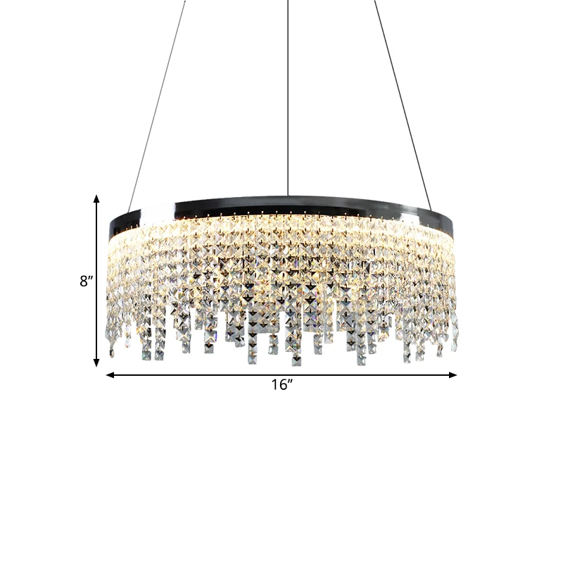 16"/19,5" brede chroom ronde down lamp moderne stijl afgeschuinde kristallen LED plafondkroonluchter warm/wit licht Clearhalo