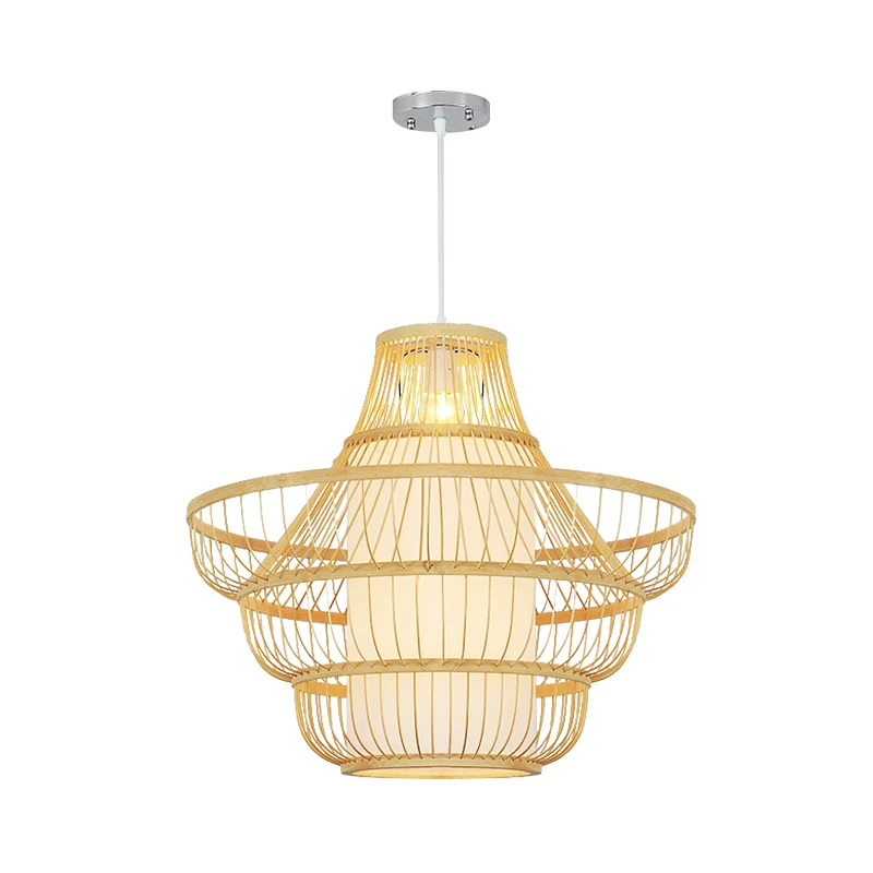 16"/19,5" brede pot ophanghanger modernistische bamboe 1 lamp houten hanglampset Clearhalo
