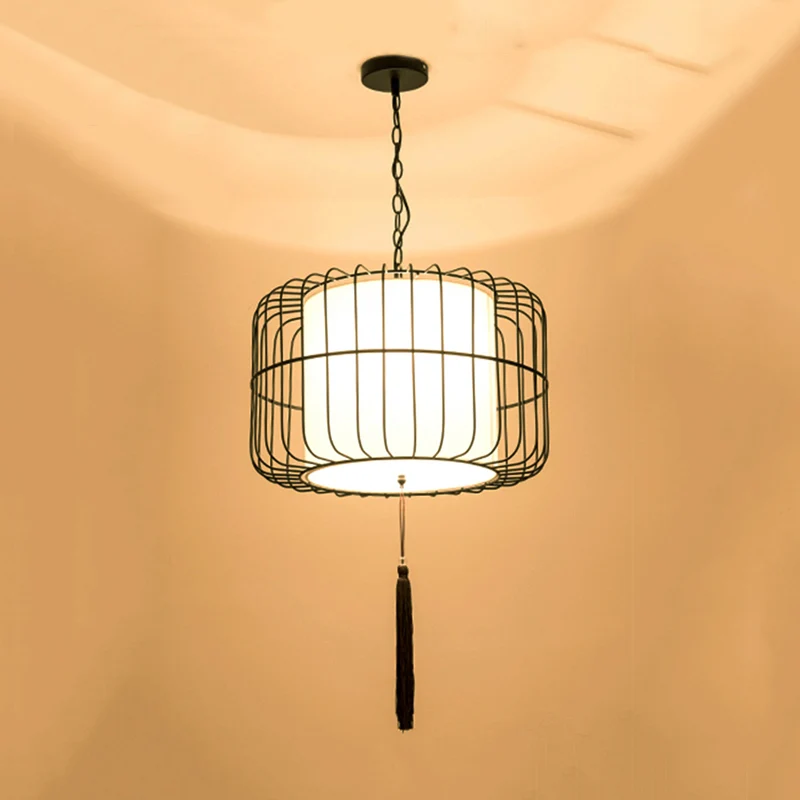 16"/19,5" brede stof zwarte hangende hangende lantaarn 1 licht traditionele stijlvolle downlighting Clearhalo