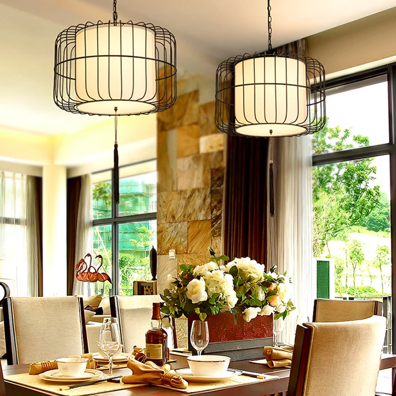 16"/19,5" brede stof zwarte hangende hangende lantaarn 1 licht traditionele stijlvolle downlighting Clearhalo