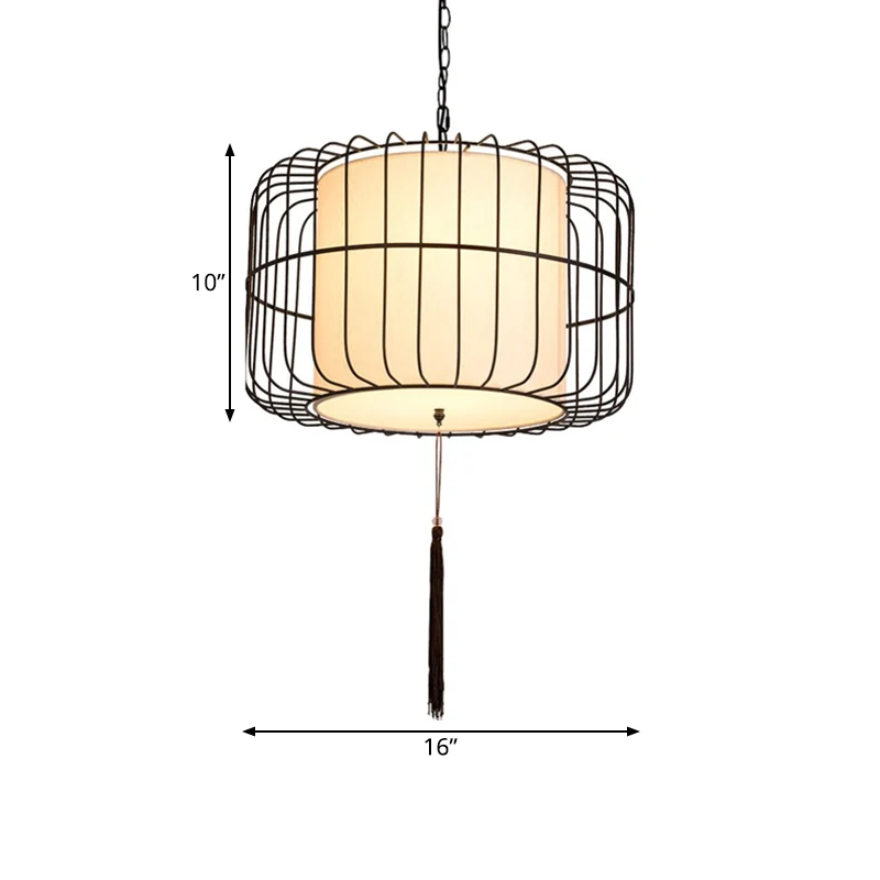 16"/19,5" brede stof zwarte hangende hangende lantaarn 1 licht traditionele stijlvolle downlighting Clearhalo