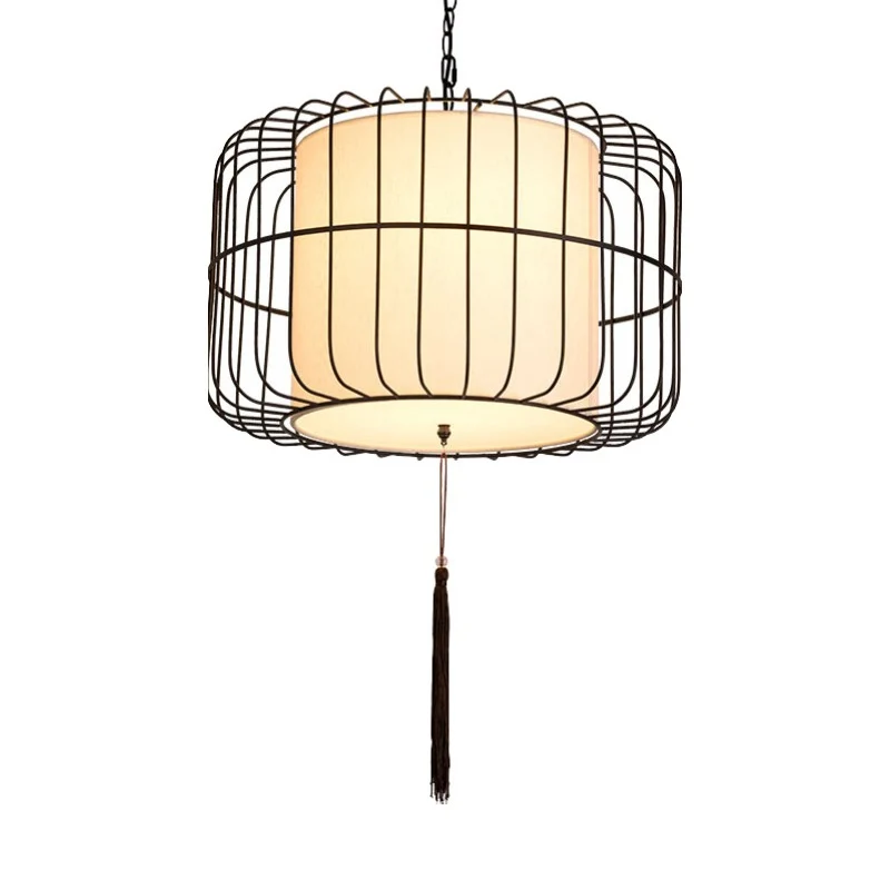 16"/19,5" brede stof zwarte hangende hangende lantaarn 1 licht traditionele stijlvolle downlighting Clearhalo