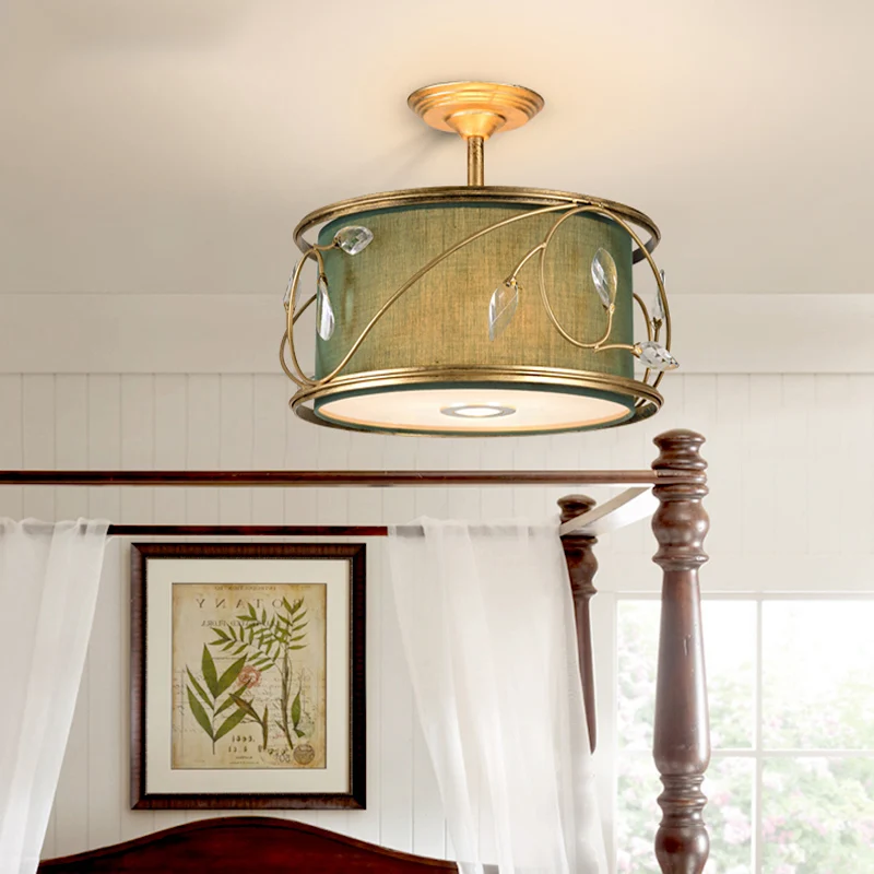 16"/19,5" W Groen/Legergroen Ronde Semi Inbouw Landelijke Stof 3 Lampen Woonkamer Semi Inbouw Plafondlamp Clearhalo