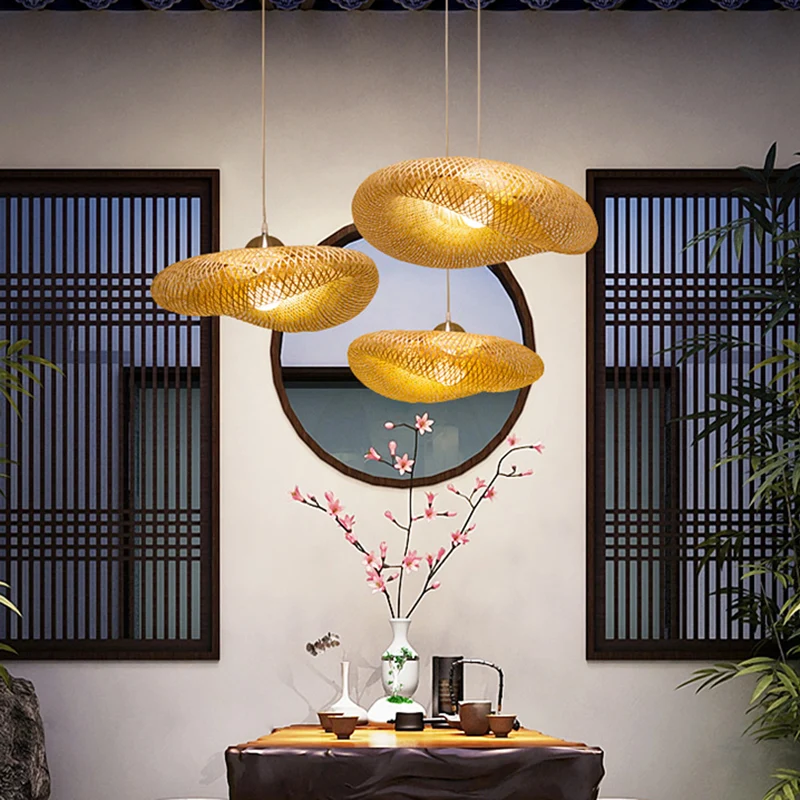 16"/19,5"/23,5" W Twist Hanglamp Hedendaagse Bamboe 1 Lichte Woonkamer Hanglamp Beige Clearhalo