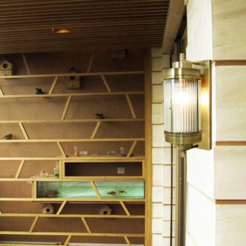 16"/23,5" H geribbeld glas gouden wandmontage lampcilinder 1 kop koloniale schansverlichting Clearhalo