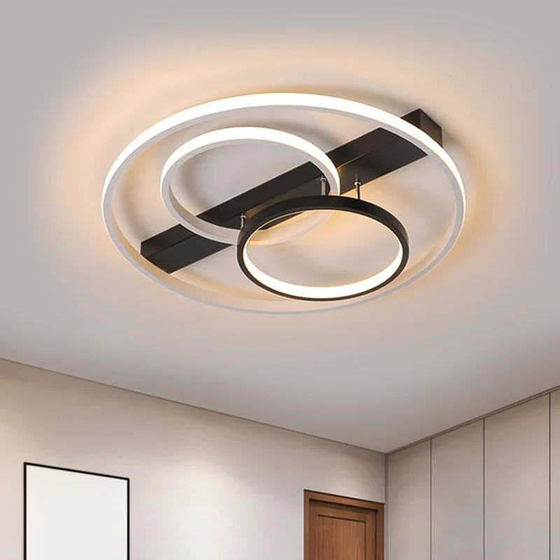 16,5"/20,5" breed 3-rings plafondinbouw modern metaal zwart en wit LED semi-inbouwmontage warm/wit licht Clearhalo
