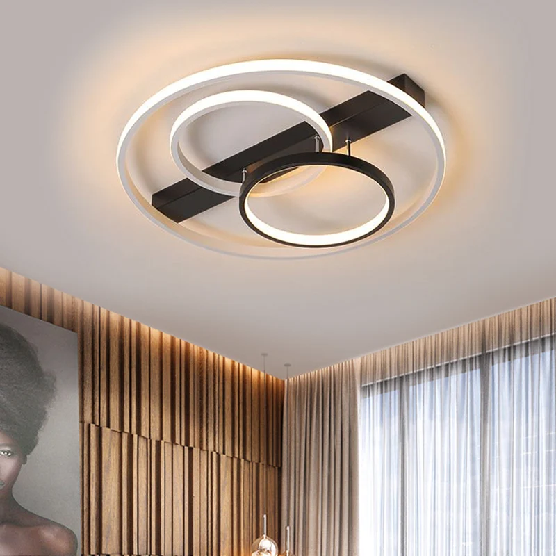 16,5"/20,5" breed 3-rings plafondinbouw modern metaal zwart en wit LED semi-inbouwmontage warm/wit licht Clearhalo