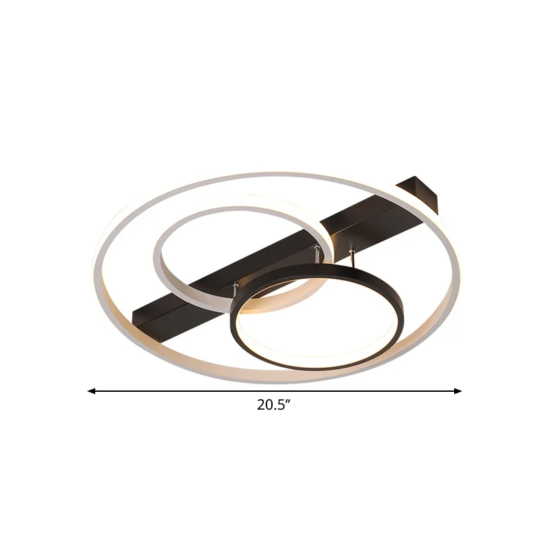 16,5"/20,5" breed 3-rings plafondinbouw modern metaal zwart en wit LED semi-inbouwmontage warm/wit licht Clearhalo